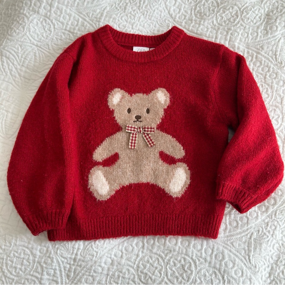 Zara Red Teddy Bear Knit Sweater 2 years